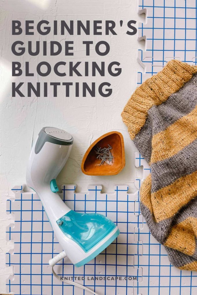 An image showing the tools used for steam blocking knitted projects.