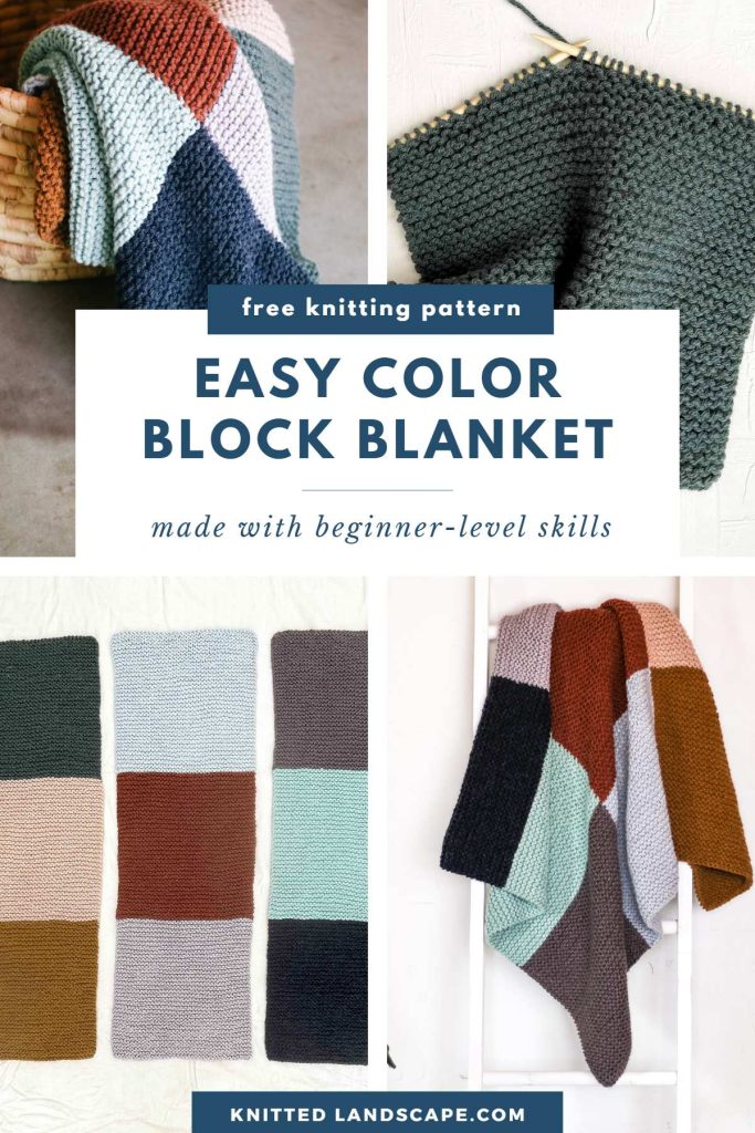 Patchwork easy knit blanket in bold, muted colors.